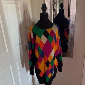 Multicolor Geometric Turtleneck Sweater